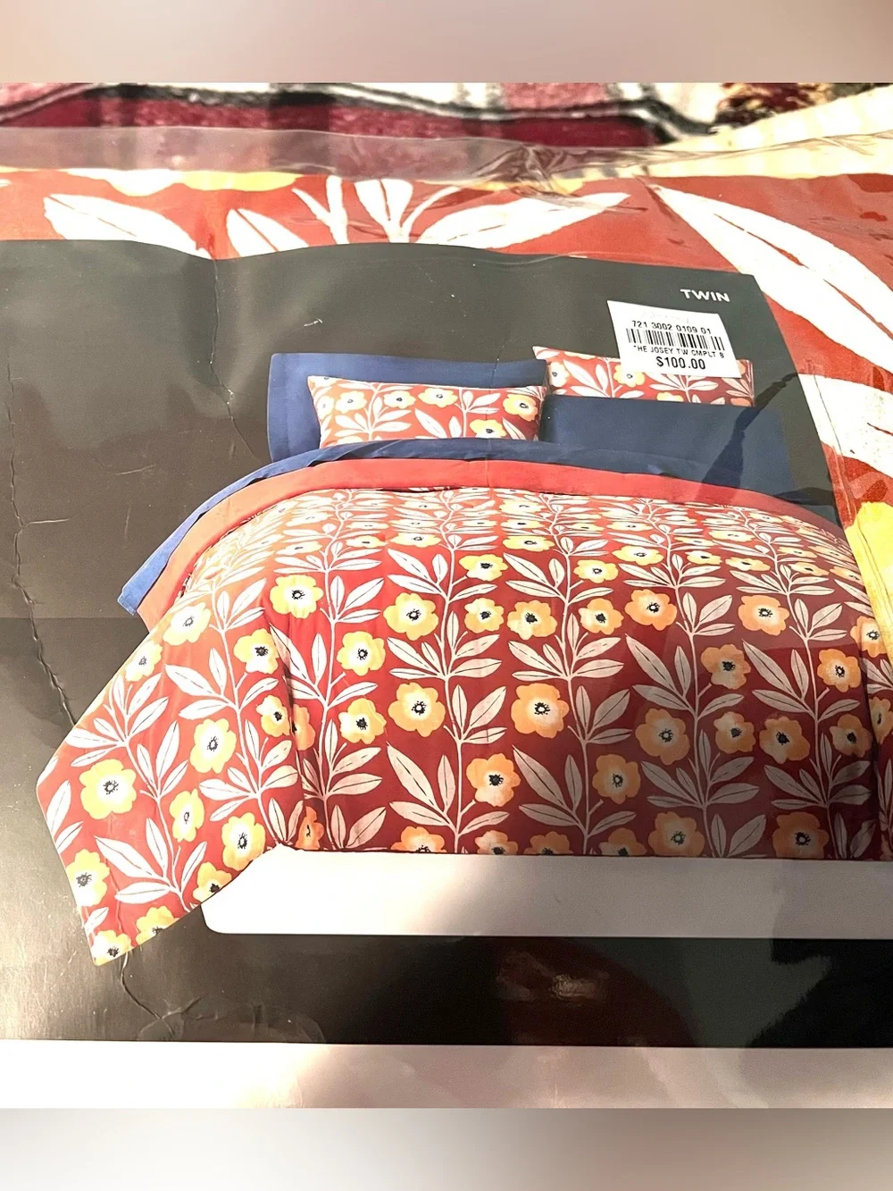 Home Expressions Reversible Red Floral Comforter Set with Navy Accents